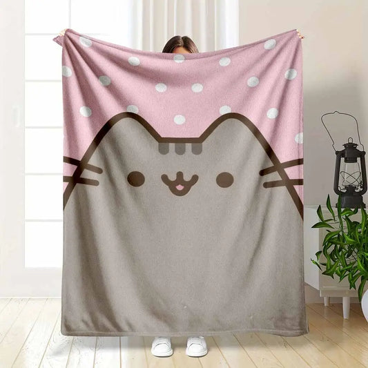 Summerwins Pusheen Cat Plush Throw Blanket - Ultra-Soft Flannel, Cute Cartoon Printed, Breathable Warmth, 40–80 In Bed-Size 60×80, Kawaii Home Decor, Perfect Gift for Anime Fans, Portable Office Nap Companion