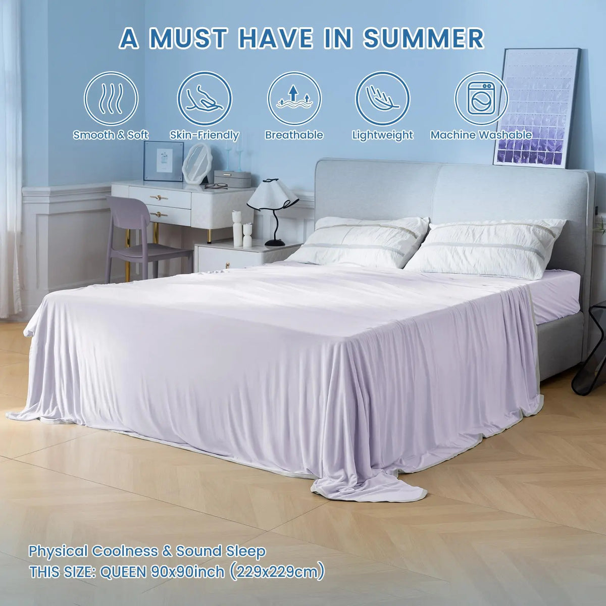 Back to School Summer Cooling Soft Blanket, Double‑Sided Cool Effect Lightweight Breathable Bed Throw, OEKO‑TEX Standard 100, Heat‑Dissipating Prevent Night Sweats for Sofa Camping Picnic Travel Outdoor Use