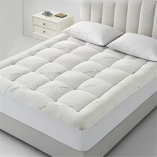 Bamboo Thick Mattress Topper, Breathable Bamboo Fiber & Microfiber Fill, Supportive Bedding Mattress Pad for Home Hotel Dorm with 8-21" Deep Pocket