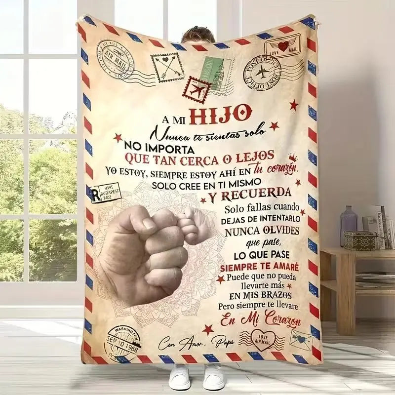 A Spanish letter: papa gives a blanket to his daughter, papa & mama give Birthday gift for son & daughter. A soft and comfortable flannel blanket, perfect for various occasions, a Valentine's Day gift.Easter Gifts for Kids