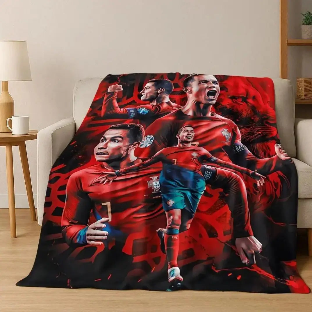 3D GOAT Ronaldo Cartoon Flannel Blanket - Polyester Fiber Throw, Cozy Warm Fluffy Soft Durable Fleece Blanket for Adults, Home & Travel Use on Sofa Bed Birthday Christmas Gift