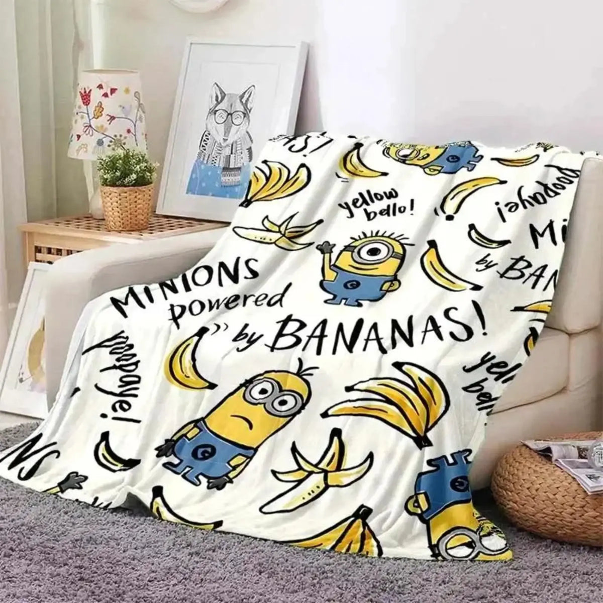 Cute Minions Printed Flannel Blanket 6 Sizes Soft Cozy Lightweight AC Throw Blanket Kids Adults Sofa Bed Bedroom Living Room Outdoor Travel Cartoon Bedding Movie Night Home Decor Gift Halloween Christmas Birthday Viral Blanket