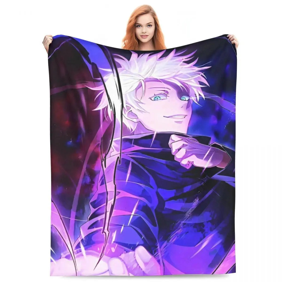 Gojo Satoru Jujutsu Kaisen Flannel Throw Blanket - Wrinkle Resistant, Soft Warm Bedding, Sofa Blankets, Living Room Home Decor Items (Sizes: 30×40in, 40×50in, 50×60in, 60×80in) Sohochic
