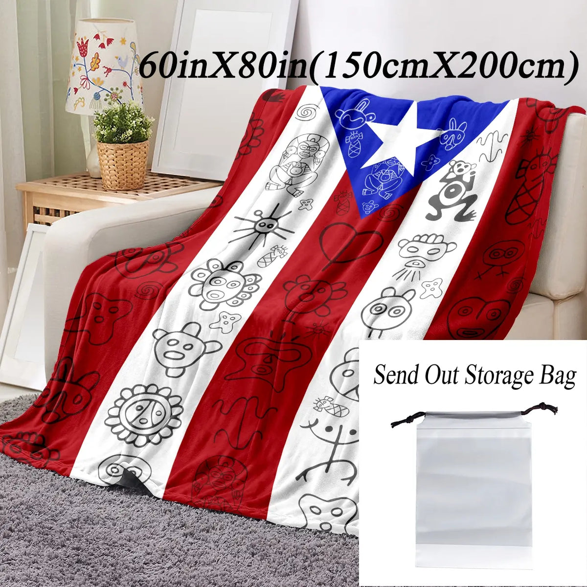 Puerto Rican Flag Flannel Blanket, Cozy Flannel Blanket, Blankets for Sofa, Soft Warm Fleece Beds Couches Throw for Sofa, Bed, Travel and Office, Lightweight Comfortable Home Decor Gift, Decorative Blanket, Soft Comfy Blanket, Cozy Blankets and Throws