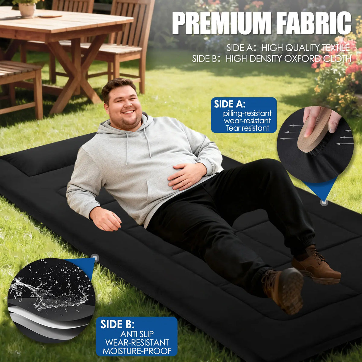 XXL Foldable Anti-Slip Floor Mattress - 80"x36" Heavy-Duty Fabric Camping Cot Sleeping Pad, Japanese Tatami Futon with Antislip Footing for Tent, Indoor Guest Use, Heavyduty Fabric