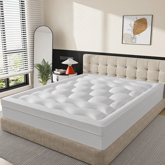 Raybee 2- 3 Inch Mattress Topper for 8-21"Deep, Ultra Soft Thick 500- 1000gsm Mattress Pads, 360° Warpped Mattress Protector Cover, Cooling Breathable Bed Topper Pad, Pressure Relief, Twin/Twin XL/Full/Queen/King, White