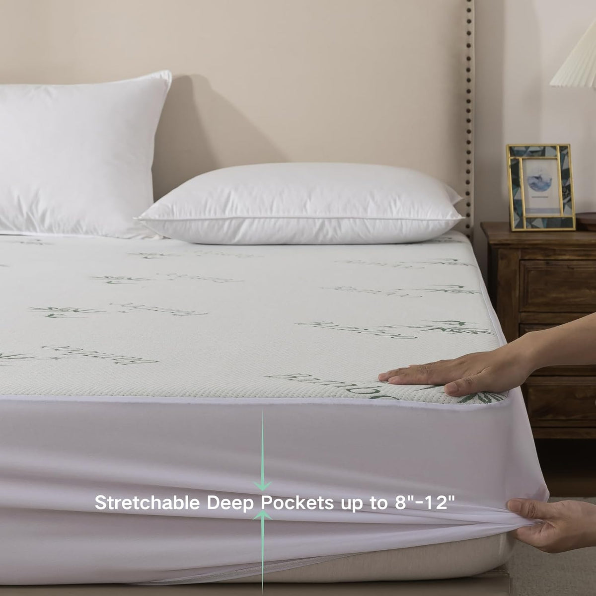 WhatsBedding Bamboo Mattress Topper Protector Queen Size (Only Cover)