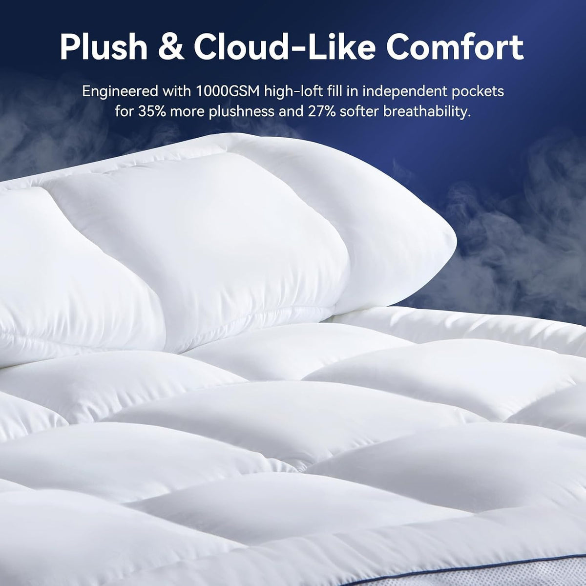 Queen Mattress Topper 4 Inch Dual Layer Cooling Memory Foam & Pillow Top