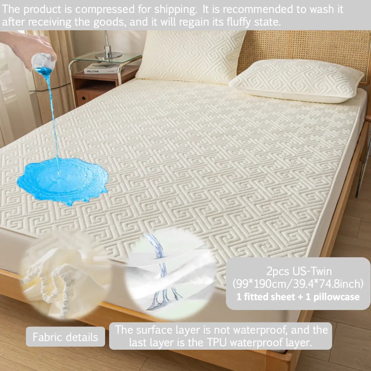 2/3PCS Waterproof & Stain Resistant Mattress Protector Set, Waterproof Mattress Cover, Deep Pocket 6"-18", Soft Skin-Friendly Quiet & Breathable, Machine Washable Bedding