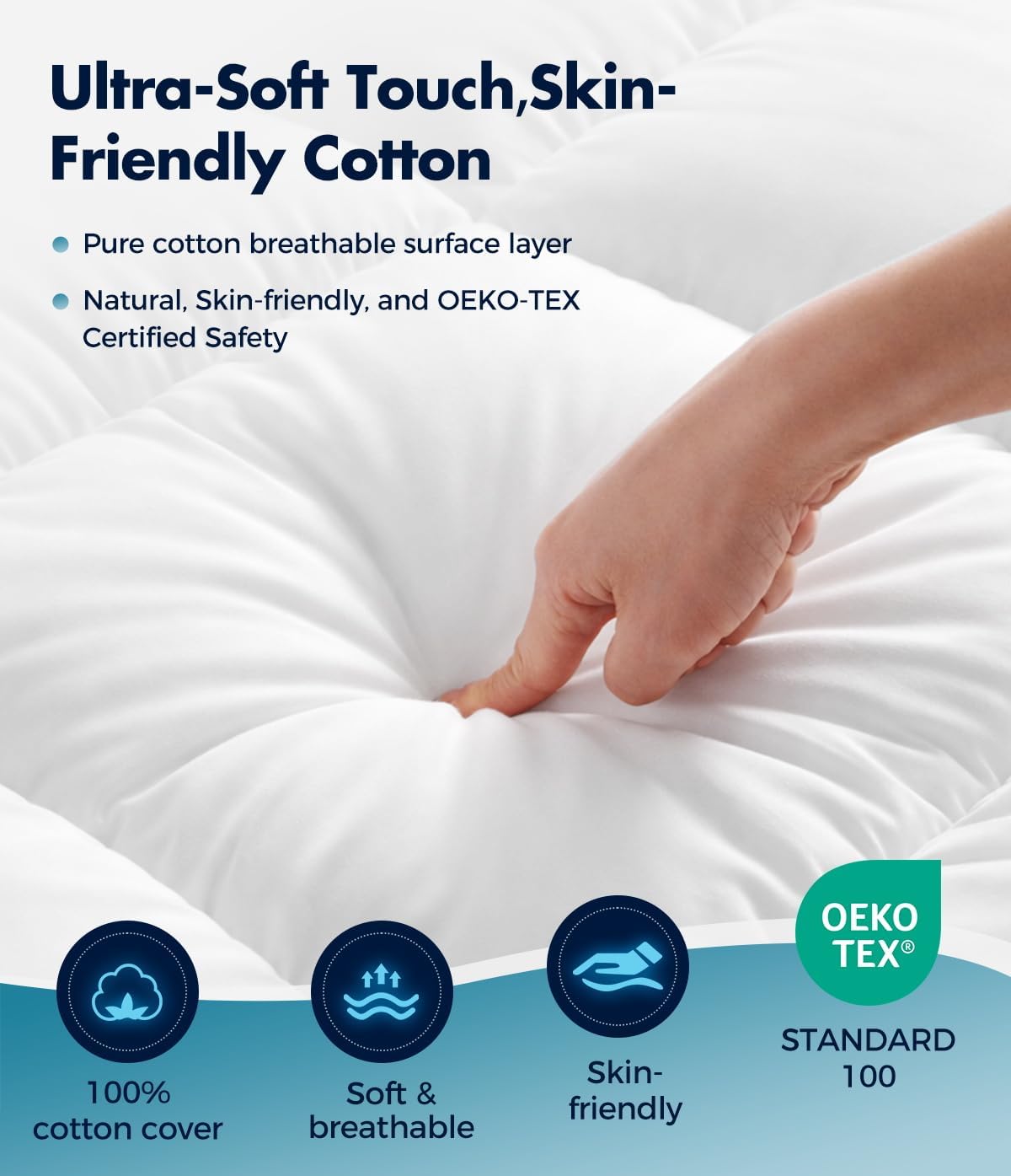 Fracho Queen Cotton Mattress Topper, Extra Thick Pillow Top Mattress Pad