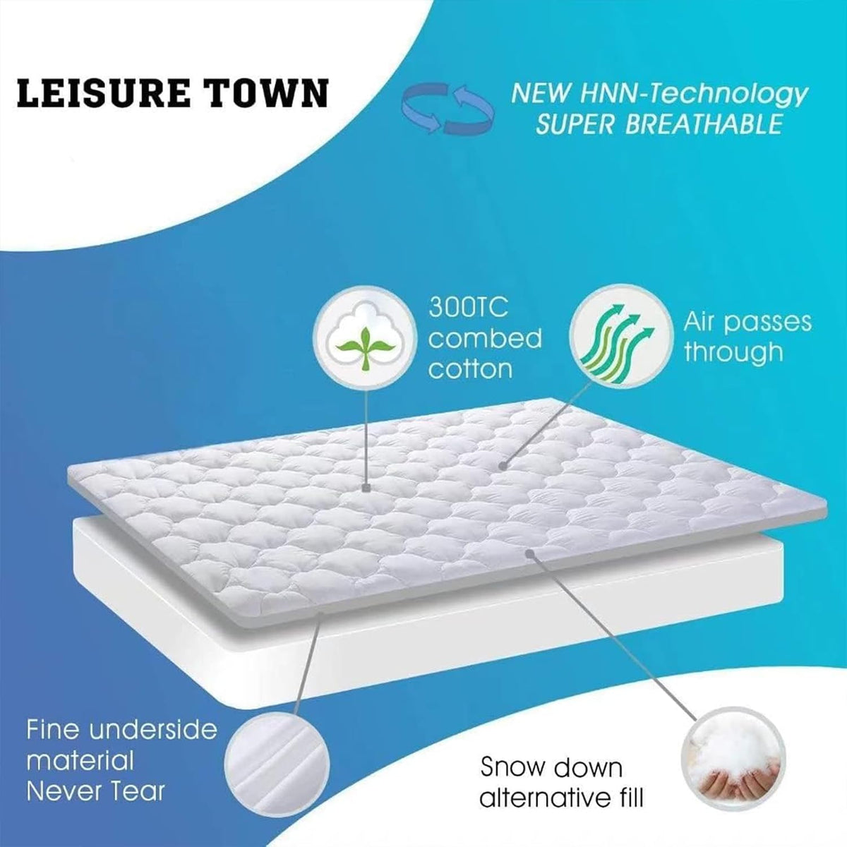 LEISURE TOWN Cotton Queen Mattress Pad Fitted Quilted Mattress Cover,White