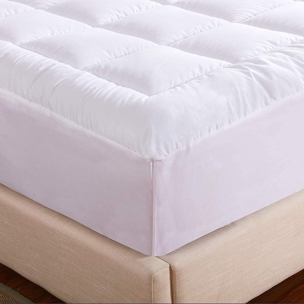 WhatsBedding Waterproof Mattress Topper Twin Size Cotton Top Down Alternative Filling Pillowtop Mattress Topper Cover-Fitted Quilted