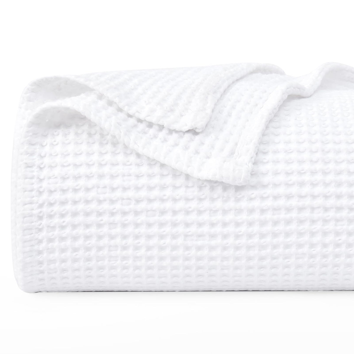 PHF 100% Cotton Waffle Blanket Lightweight Breathable, Twin Size, White