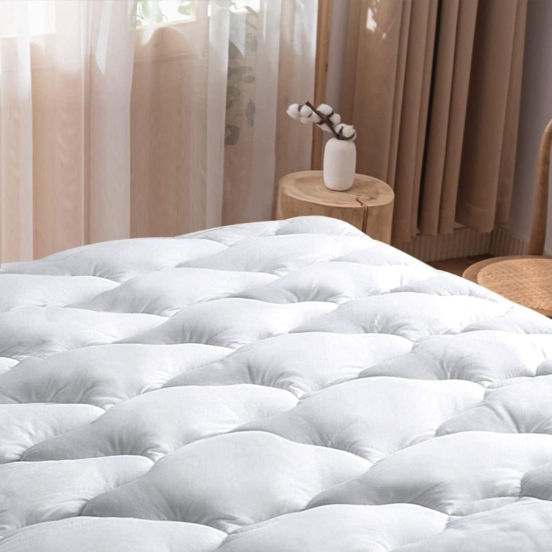 WhatsBedding Waterproof Mattress Topper Twin Size Cotton Top Down Alternative Filling Pillowtop Mattress Topper Cover-Fitted Quilted