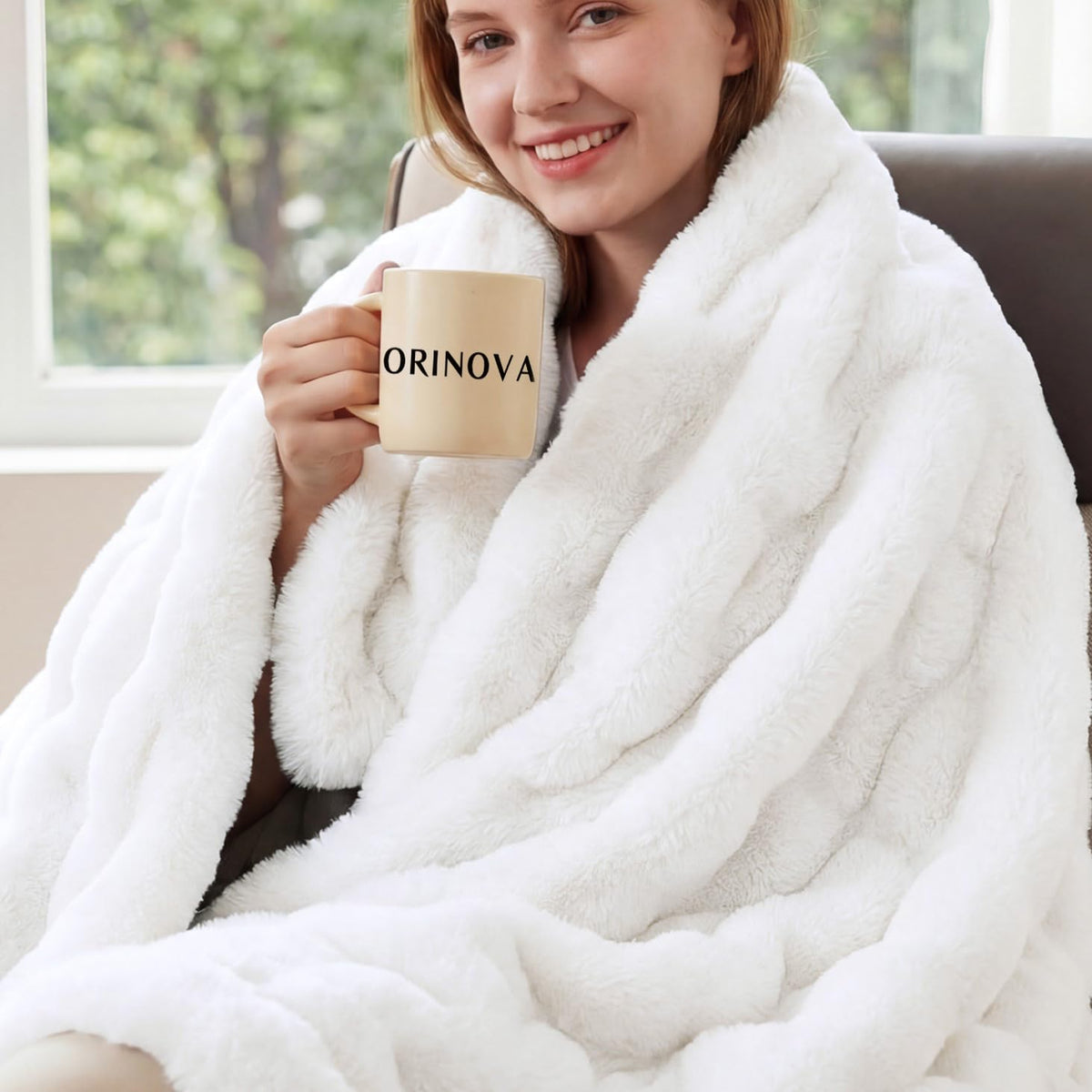 ORINOVA Pink Fluffy Double Sided Blanket for Couch Living Room Faux Fur 50x60 Fuzzy Throw No Shed Blanket for Bed Soft Furry Bed Cozy Comforter Home Decor Gifts 860 GSM