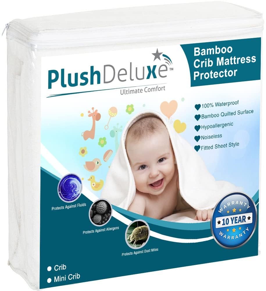 PlushDeluxe Bamboo Waterproof Mattress Protector, Queen Size, Ultra Soft