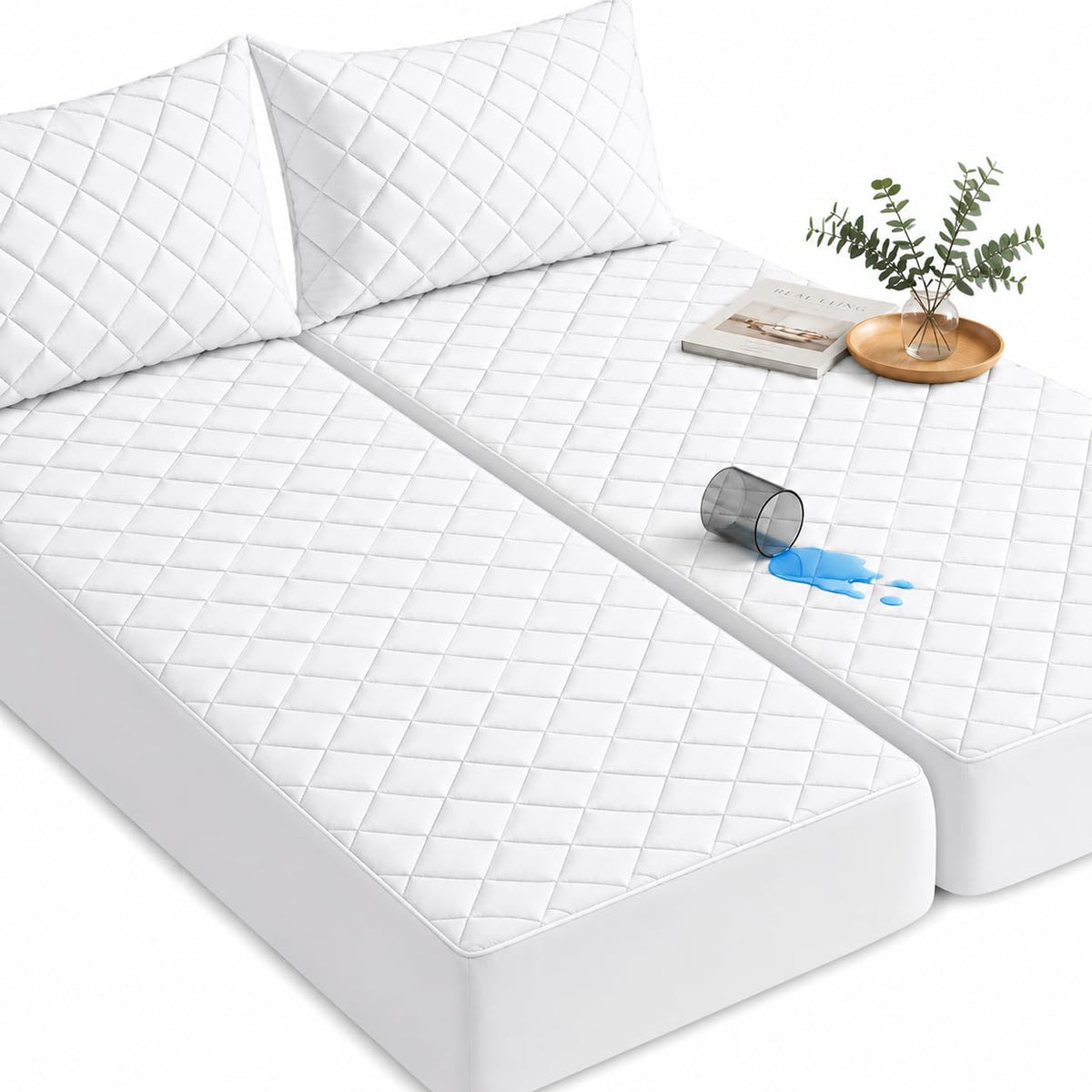 GRT King Waterproof Mattress Pad, Hollow Cotton Quilted Mattress Protector