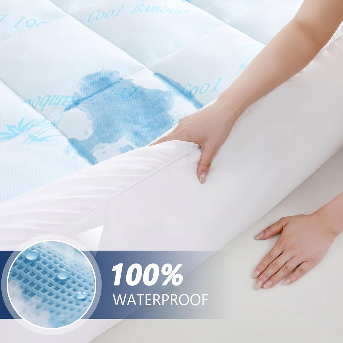 DOWNCOOL 100% Waterproof Queen Mattress Topper, Viscose Derived from Bamboo