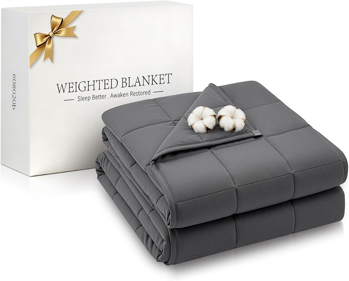 RJOP Cooling Weighted Blanket for Adults (15lbs, 60"x80") Heavy Blanket with Premium Glass, Queen Size Perfect for 190-210 lbs, Soft Breathable, Dark Grey