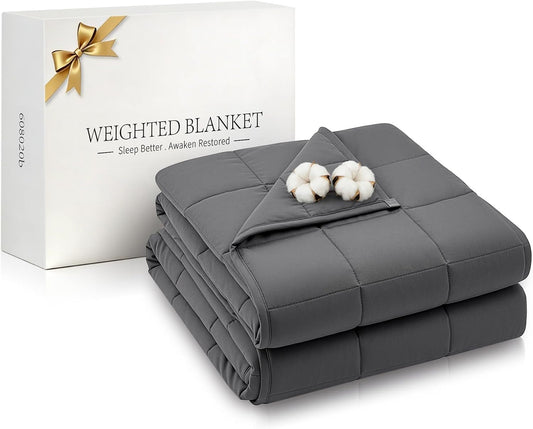 RJOP Cooling Weighted Blanket for Adults (15lbs, 60"x80") Heavy Blanket with Premium Glass, Queen Size Perfect for 190-210 lbs, Soft Breathable, Dark Grey