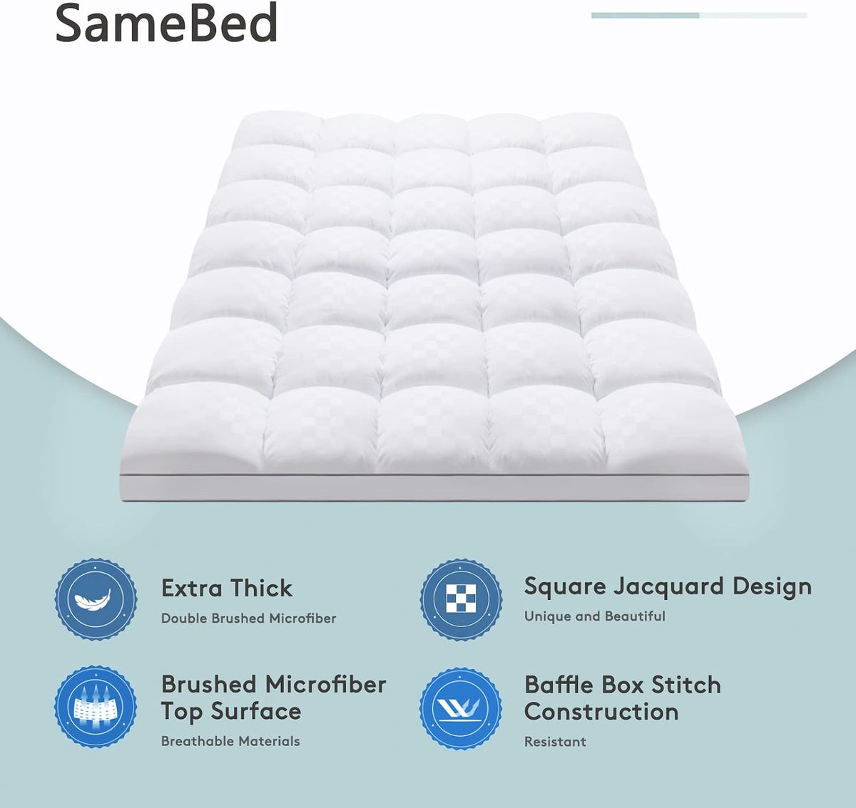 SameBed Mattress Topper Queen,Extra Thick Mattress Pad Cover for Back Pain,Cooling Mattress Protector with 8-21 Inch Deep Pocket,Overfilled Down Alternative Filling