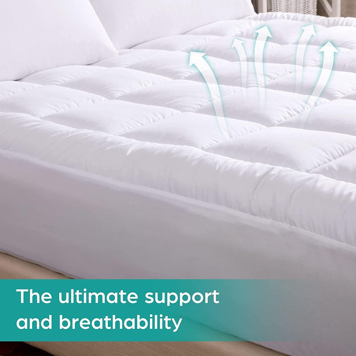 WhatsBedding Waterproof Mattress Topper Twin Size Cotton Top Down Alternative Filling Pillowtop Mattress Topper Cover-Fitted Quilted