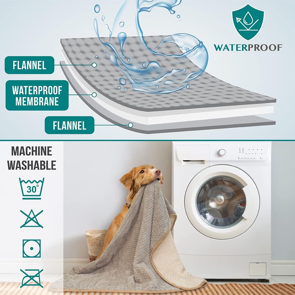PetAmi Waterproof Dog Blanket, Leakproof Puppy Blanket, 29x40 Taupe Beige