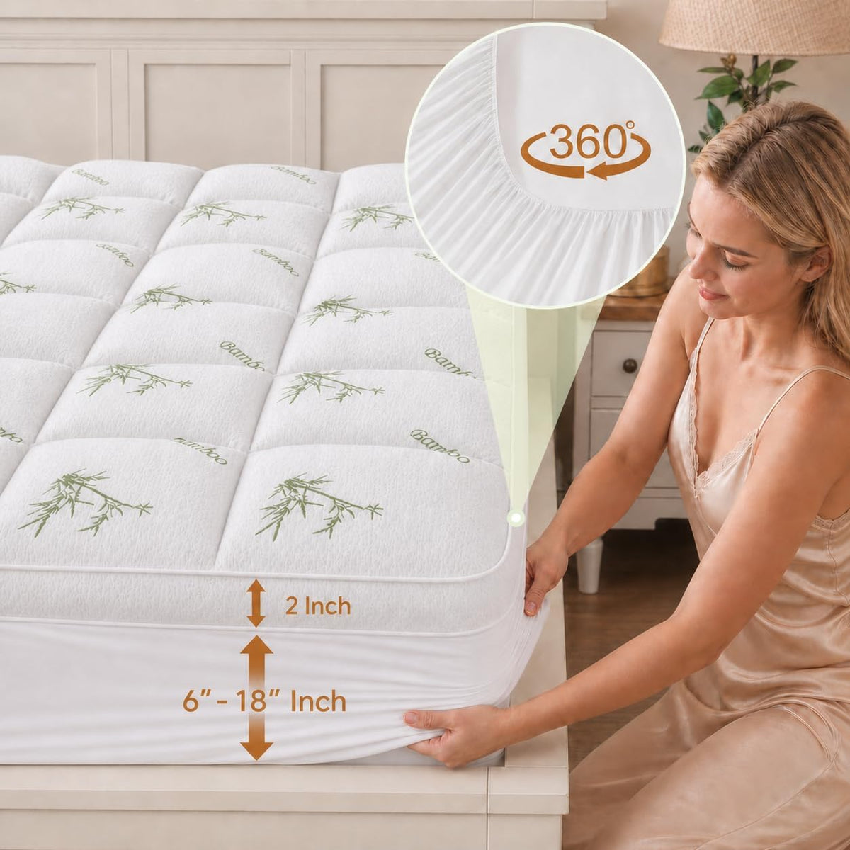 2 Inch Mattress Topper Queen - Viscose Derived from Bamboo,White