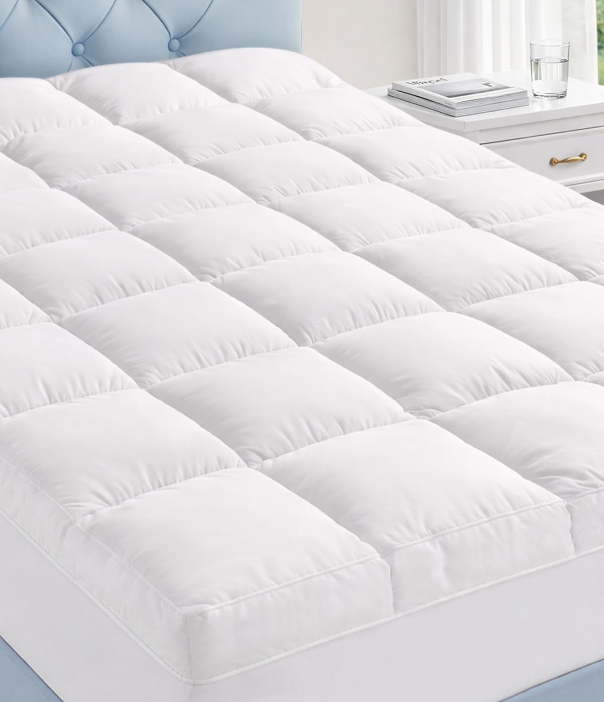 Fracho Queen Cotton Mattress Topper, Extra Thick Pillow Top Mattress Pad