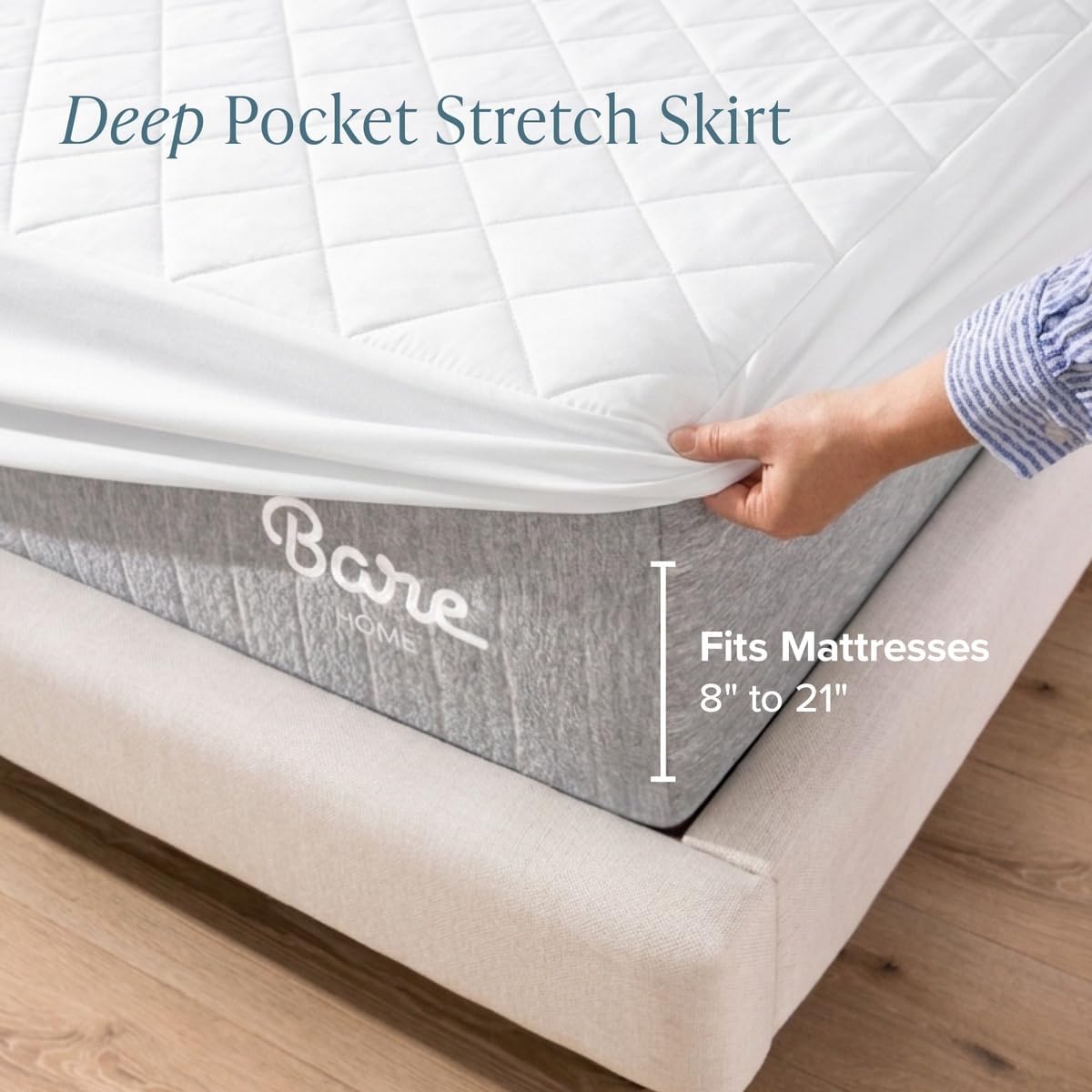 Bare Home Quilted Fitted Mattress Pad (Queen, White)