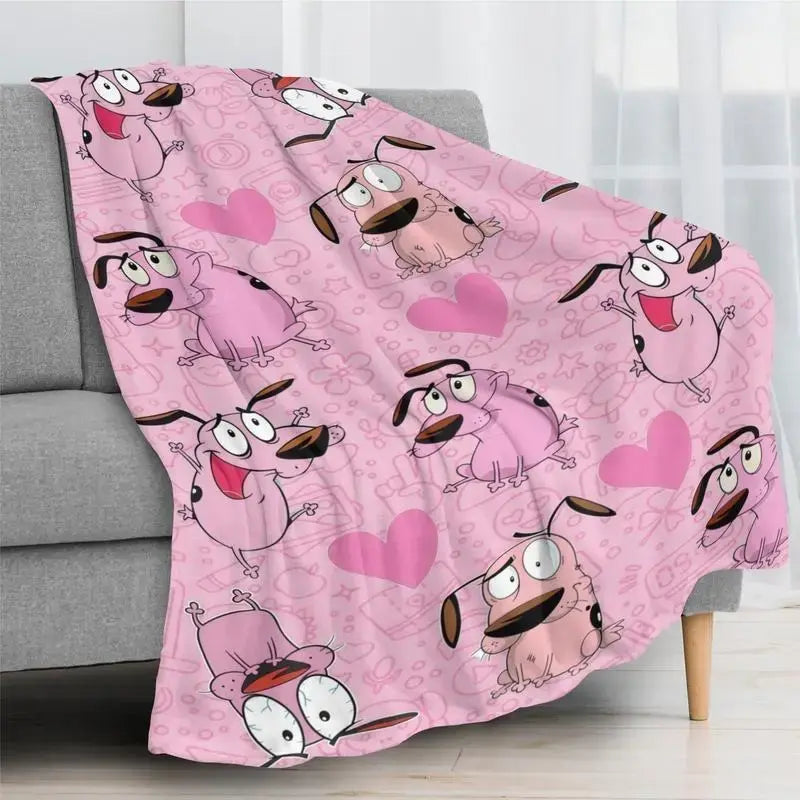 Courage The Cowardly Dog Pink Cartoon Blanket, Soft Lightweight Plush Portable Sofa Cover, Unique Warm Gift for Birthday Christmas (Weird-Taste Matching Non-Basic Cartoon Blanket), Blankets
