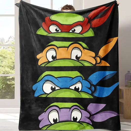 Color Block Flannel Printed Blanket - Soft, Skin-Friendly Children's Blanket Throw, 4-Turtle Retro Anime Design, Ideal Gift for Enthusiasts on Special Occasions, Perfect for Home Use, Childrens Blankets