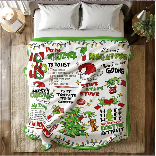 Funny Christmas Cozy Flannel Throw Blanket - Humorous Print, Gentle & Plush Flannel Fabric, Kid-to-Adult Holiday Gift for Bedding, Sofa Home Decor, Sohochic