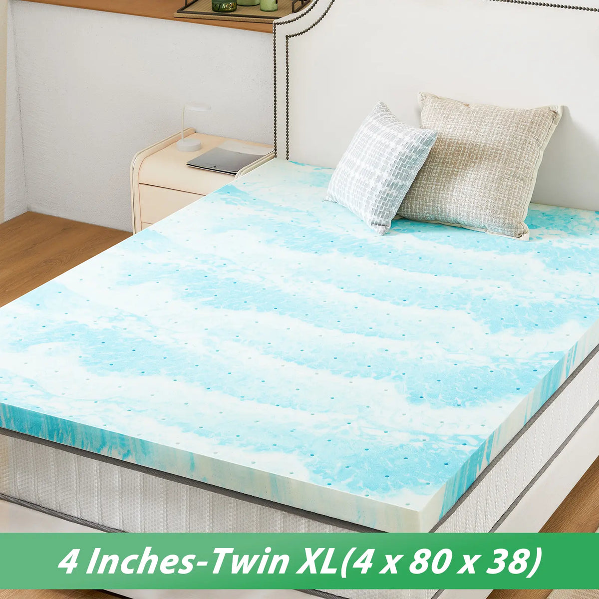 Soft Cooling Gel Swirl Infused Memory Foam Mattress Topper - Breathable Memory Foam Cushioning Bedding, Ideal Gift for Cozy Sleep