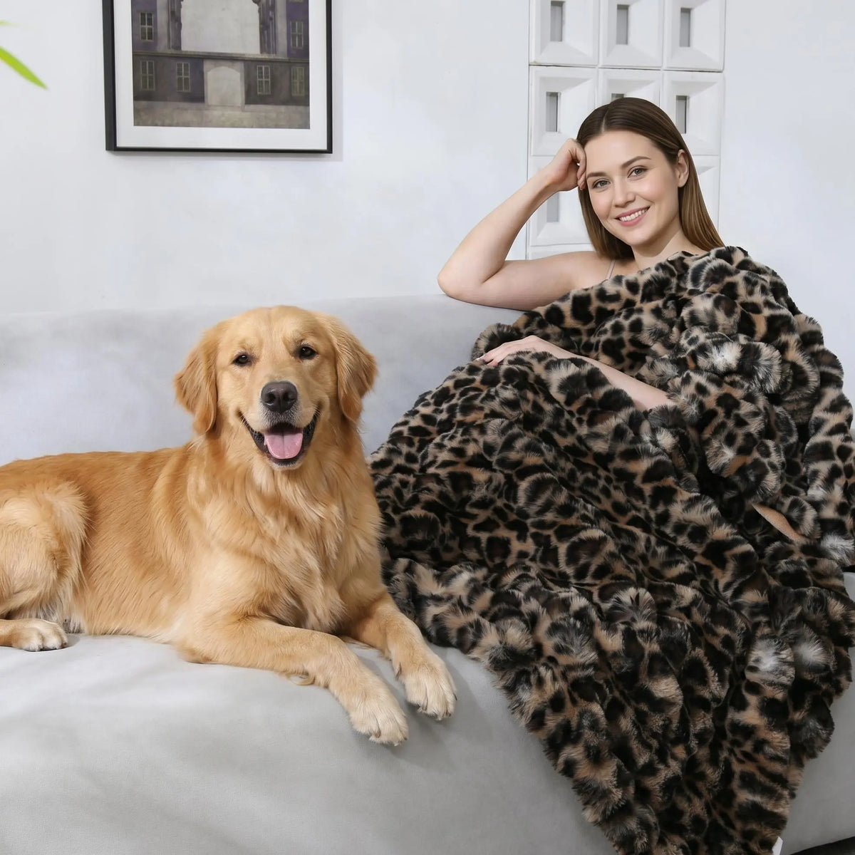 【Sohochic】DOWNCOOL 950GSM Faux Fur Bubble Throw Blanket,  Soft Luxury Faux Rabbit Fur Mink Plush Throw for Couch, Sofa and Bed, Soft Fluffy Fuzzy Cozy Blanket Leopart print, #dealsforyoudays #sohochic,#blackfriday