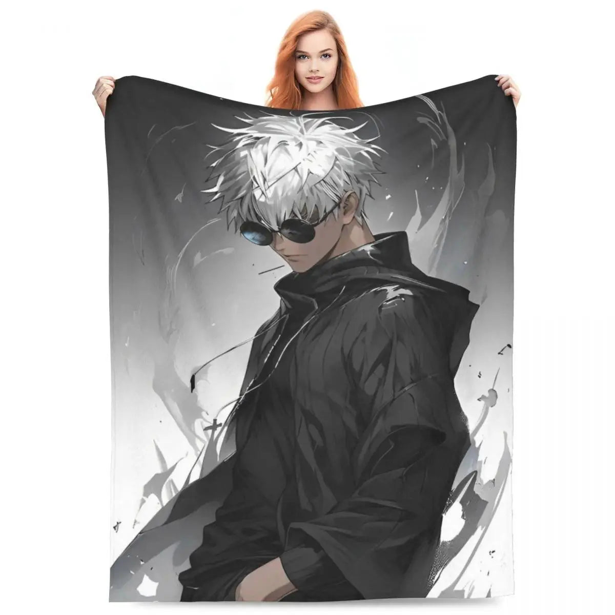 Gojo Satoru Jujutsu Kaisen Flannel Throw Blanket - Wrinkle Resistant, Soft Warm Bedding, Sofa Blankets, Living Room Home Decor Items (Sizes: 30×40in, 40×50in, 50×60in, 60×80in) Sohochic