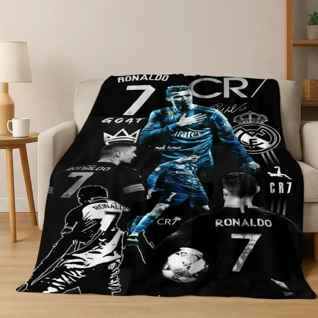 3D GOAT Ronaldo Cartoon Flannel Blanket - Polyester Fiber Throw, Cozy Warm Fluffy Soft Durable Fleece Blanket for Adults, Home & Travel Use on Sofa Bed Birthday Christmas Gift