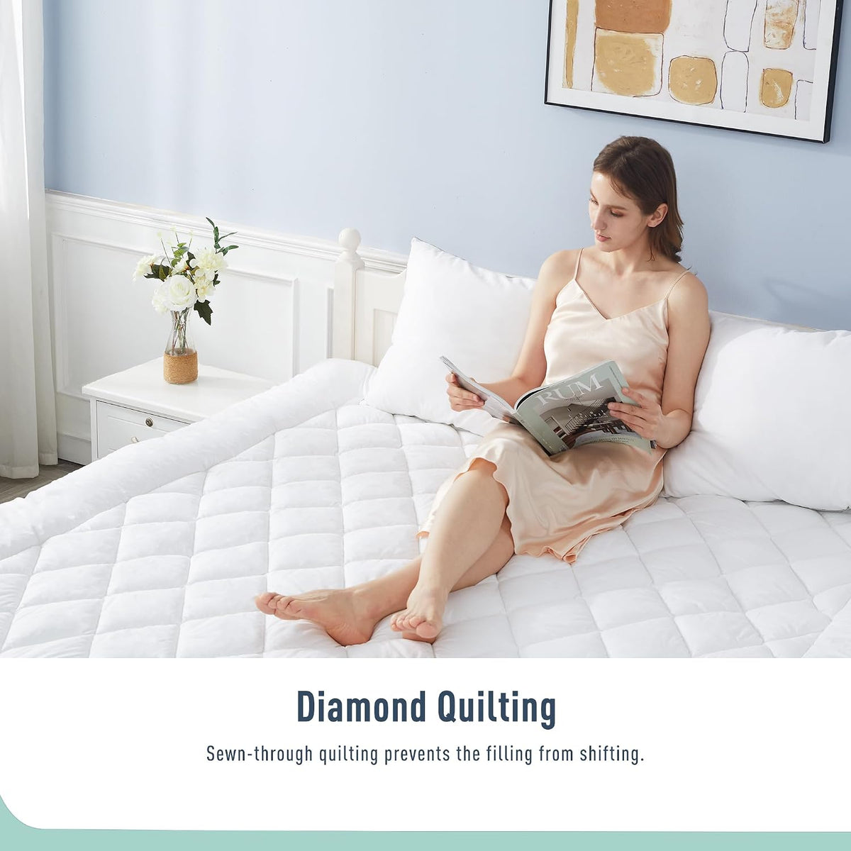 Queen Mattress Pad Cotton Quilted Cover 8-22" Deep Pocket, Regular