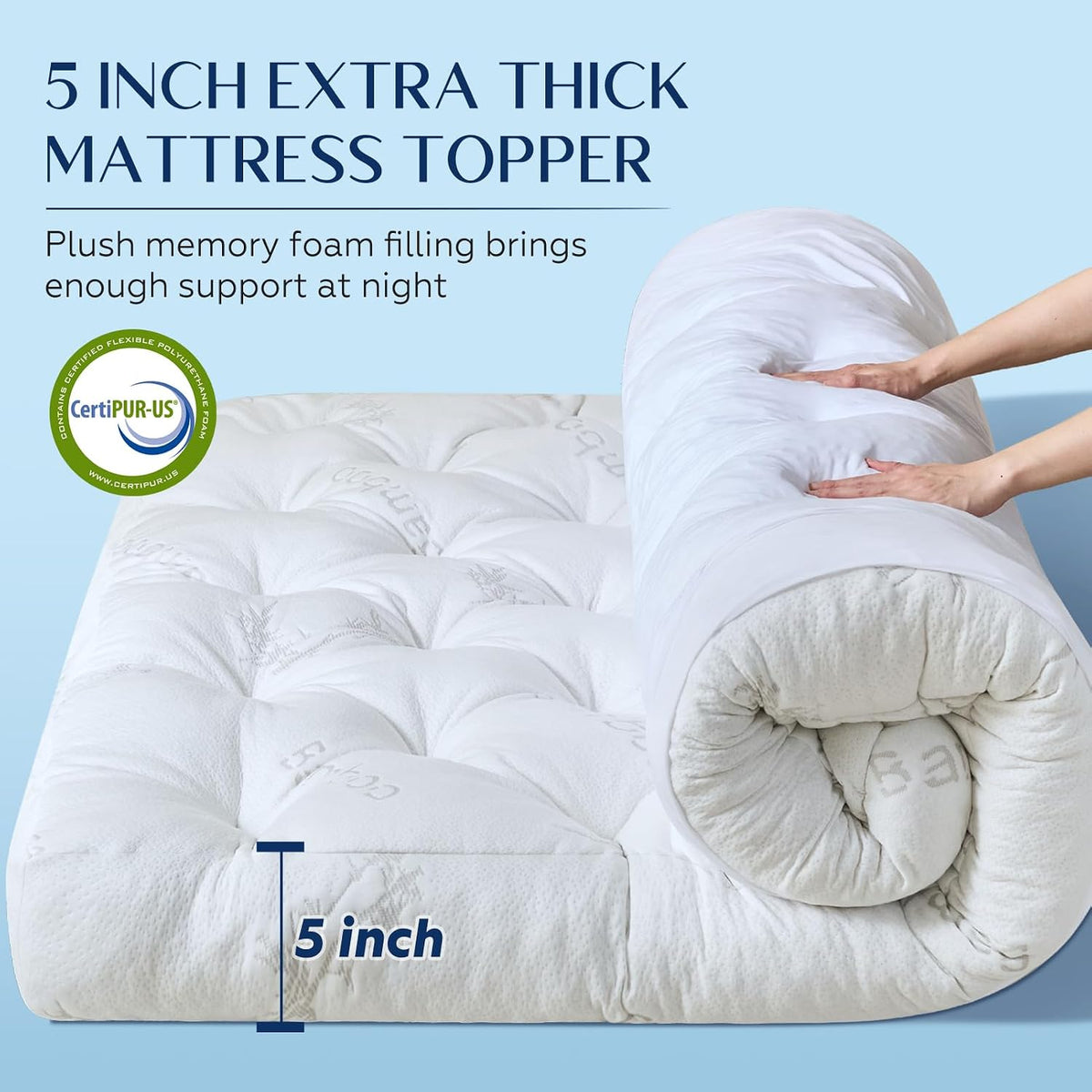 5 Inch Cooling Bamboo Viscose Mattress Topper Queen Size,60x80 in,2000 GSM