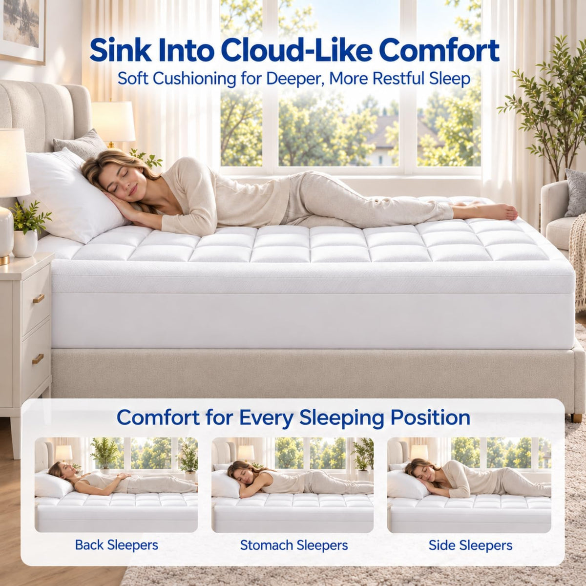 ELEMUSE 3 Inch Queen Dual Layer Memory Foam Mattress Topper with Pillowtop