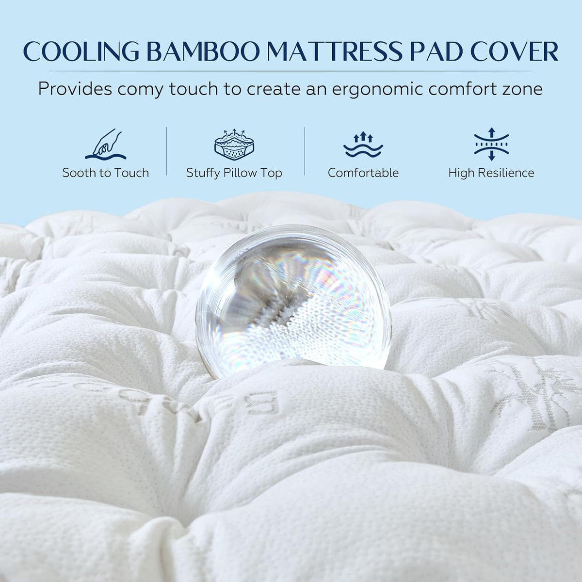 5 Inch Cooling Bamboo Viscose Mattress Topper Queen Size,60x80 in,2000 GSM