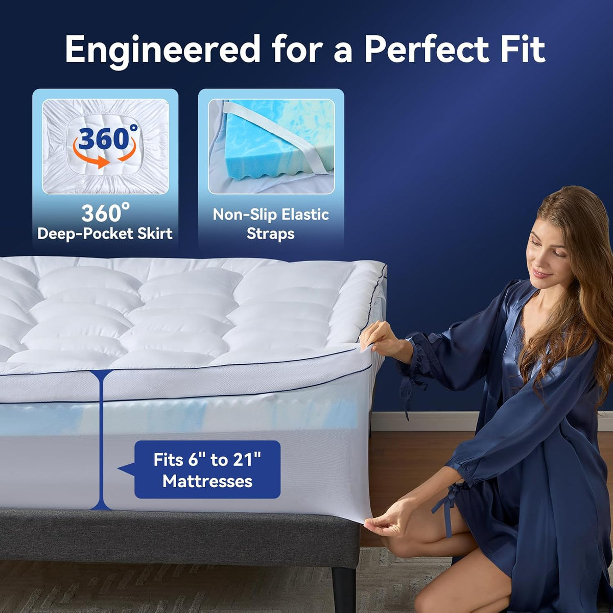 King Size Dual Layer 4 Inch Memory Foam Mattress Topper, 2 Inch Cooling Gel Memory Foam and 2 Inch Soft Pillow Top Mattress Pad Cover for Back Pain Relief, with Elastic 21" Deep Pocket