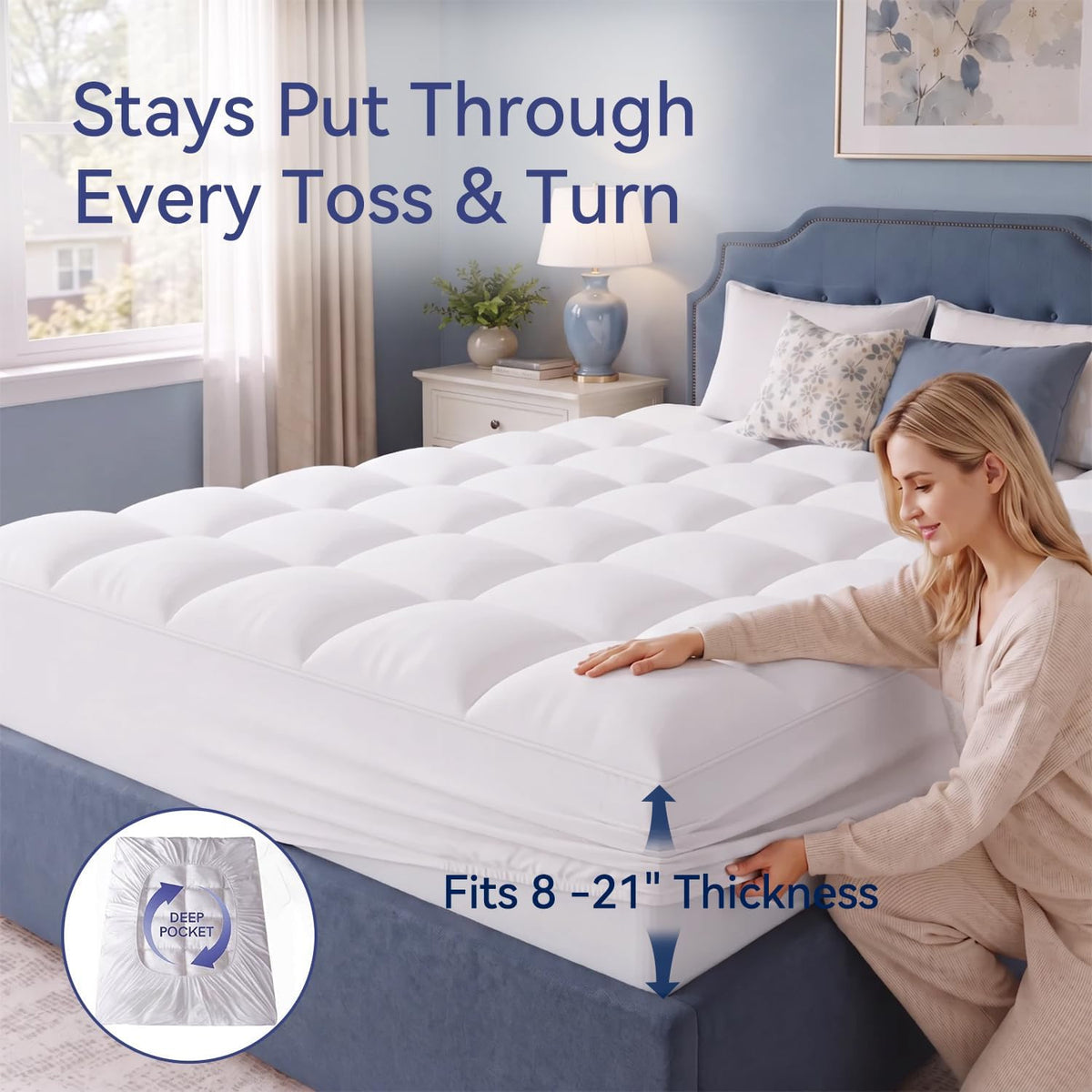 ELEMUSE Queen Mattress Topper, Extra Thick Pillow Top Mattress Pad Cover