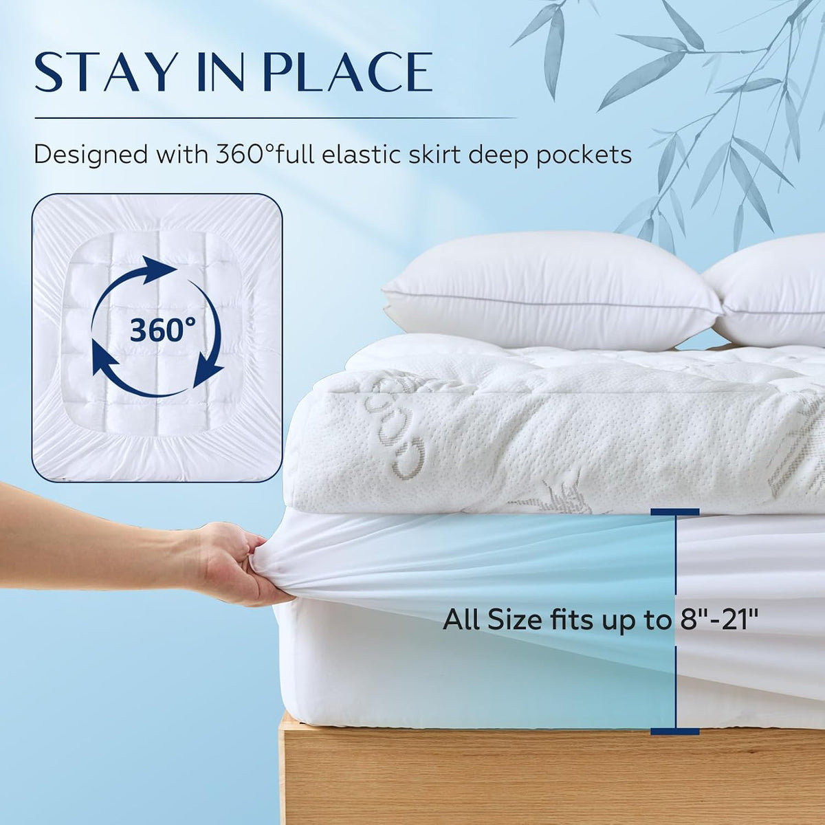 5 Inch Cooling Bamboo Viscose Mattress Topper Queen Size,60x80 in,2000 GSM