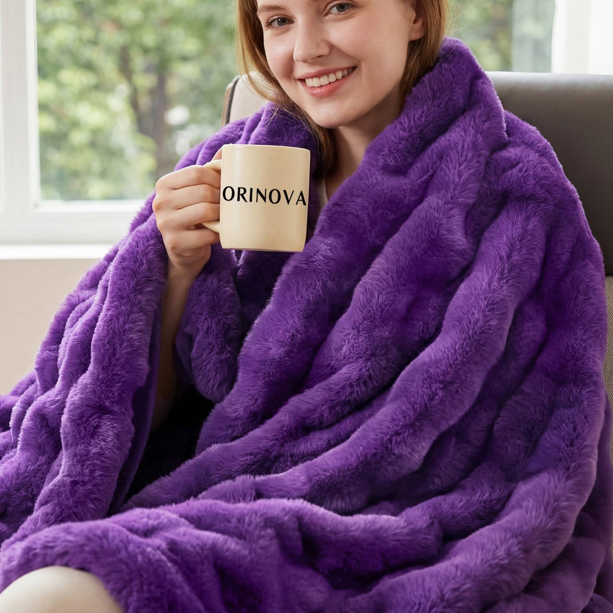 ORINOVA Pink Fluffy Double Sided Blanket for Couch Living Room Faux Fur 50x60 Fuzzy Throw No Shed Blanket for Bed Soft Furry Bed Cozy Comforter Home Decor Gifts 860 GSM