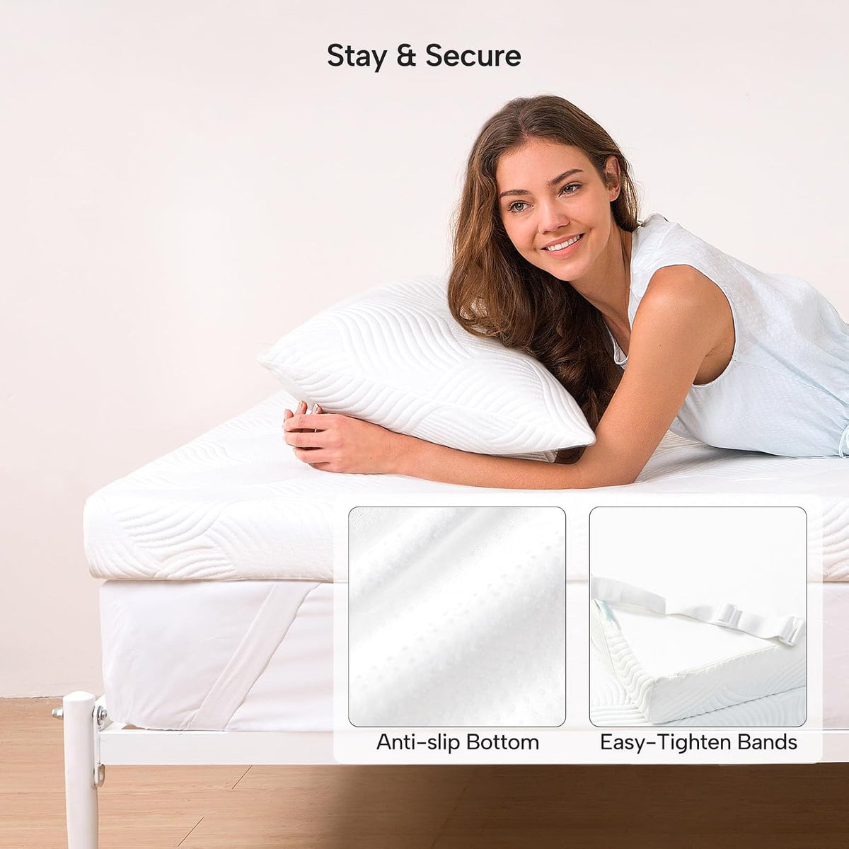 JSELF 3 Inch Gel Memory Foam Mattress Topper, Dual-Layer Cooling Bed Topper with Bekaert Fabric Cover, Wave-Textured Pressure Relief for Back Pain, Non-Slip Design, CertiPUR-US & Oeko-Tex (Queen)