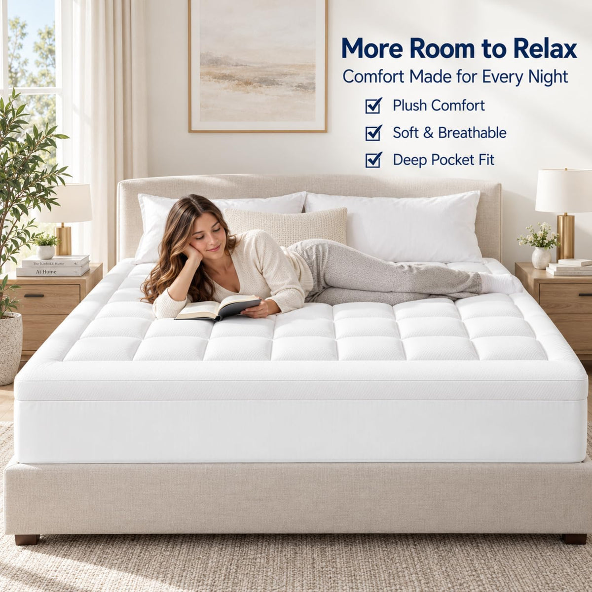 ELEMUSE 3 Inch Queen Dual Layer Memory Foam Mattress Topper with Pillowtop
