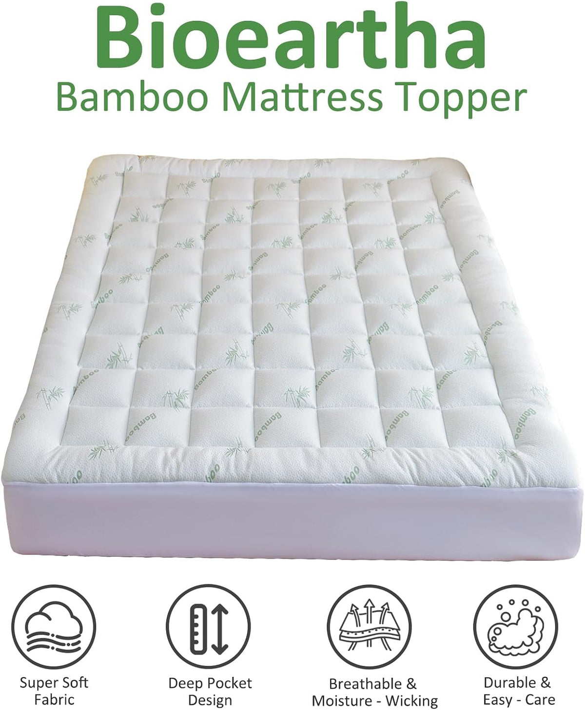 Cooling Mattress Topper Queen – Extra Soft Pillow Top Mattress Pad, Breathable Viscose Made from Bamboo Mattress Protector for Back Pain Relief, Deep Pocket Cover Fits 8–21 Inch