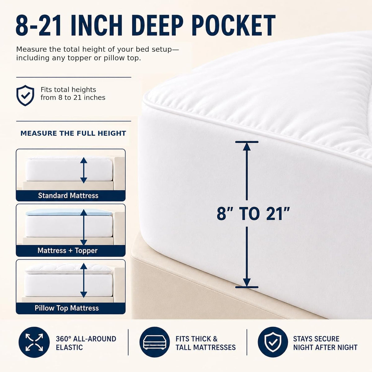 CozyLux Queen Mattress Pad, Cotton Top, 450 GSM Down Alternative Fill