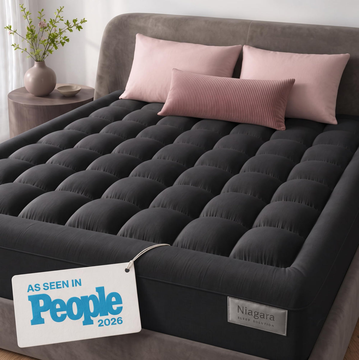 Niagara Sleep Solution 100% Cotton Top Queen Size Mattress Pad, Pillow Top